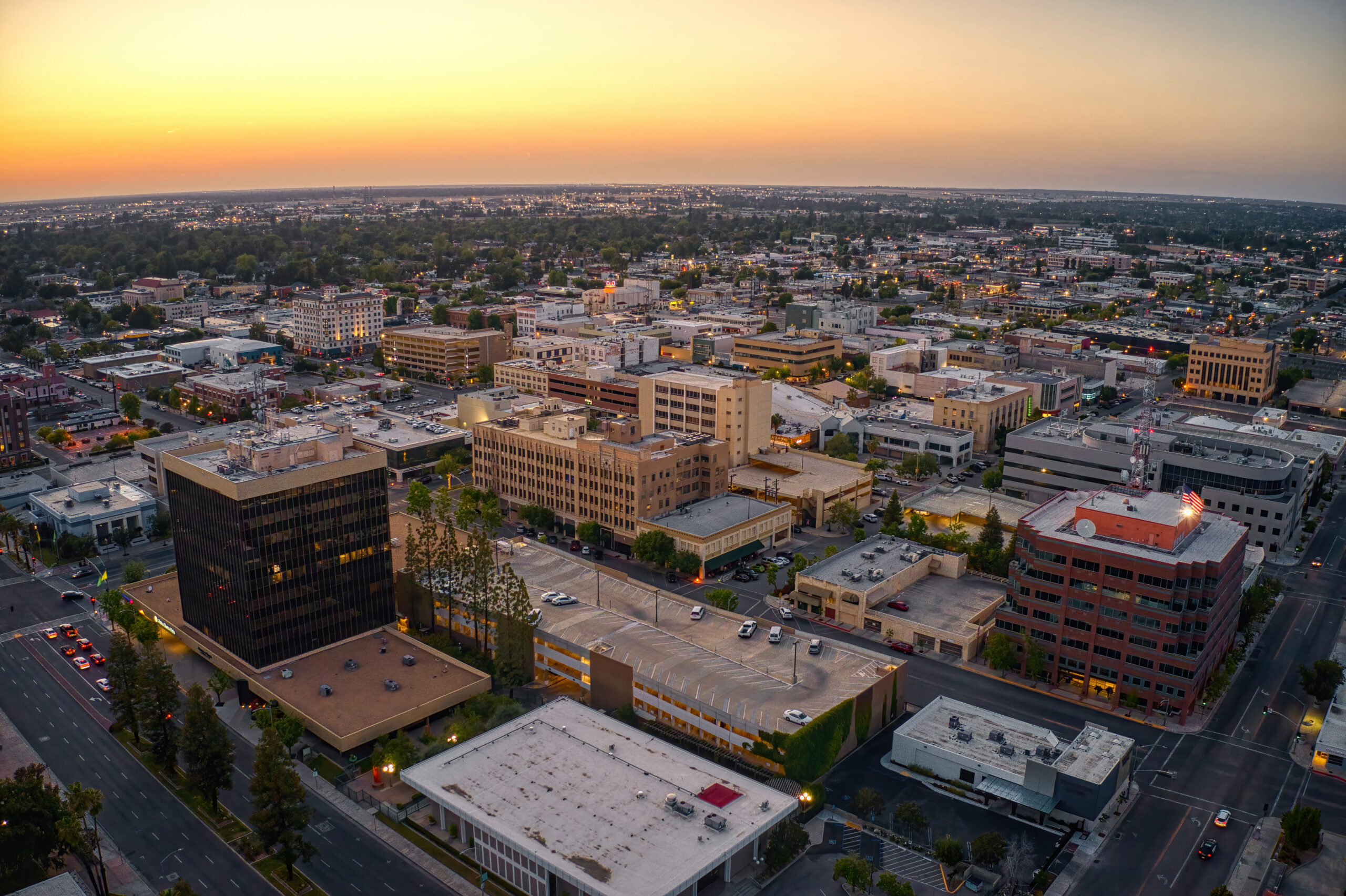 Aerial view of downtown Bakersfield, California skyline